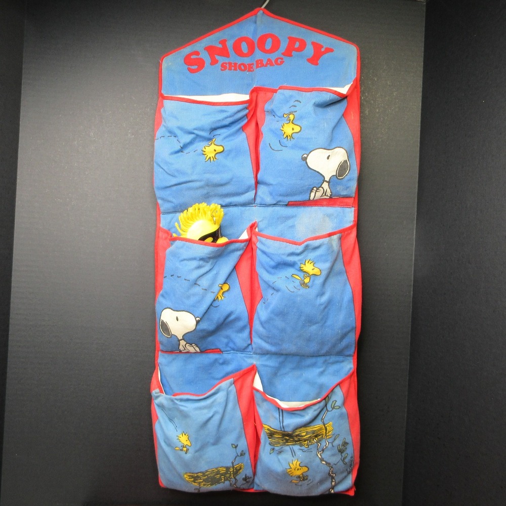 Vintage Peanuts Snoopy Woodstock Hanging Shoe Bag Organizer Storage Blue Red